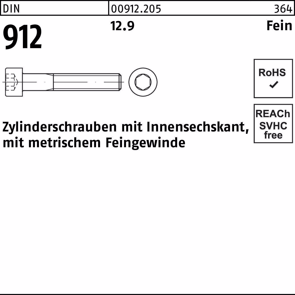 Zylinderschraube DIN 912 Innen-6kt 12.9
