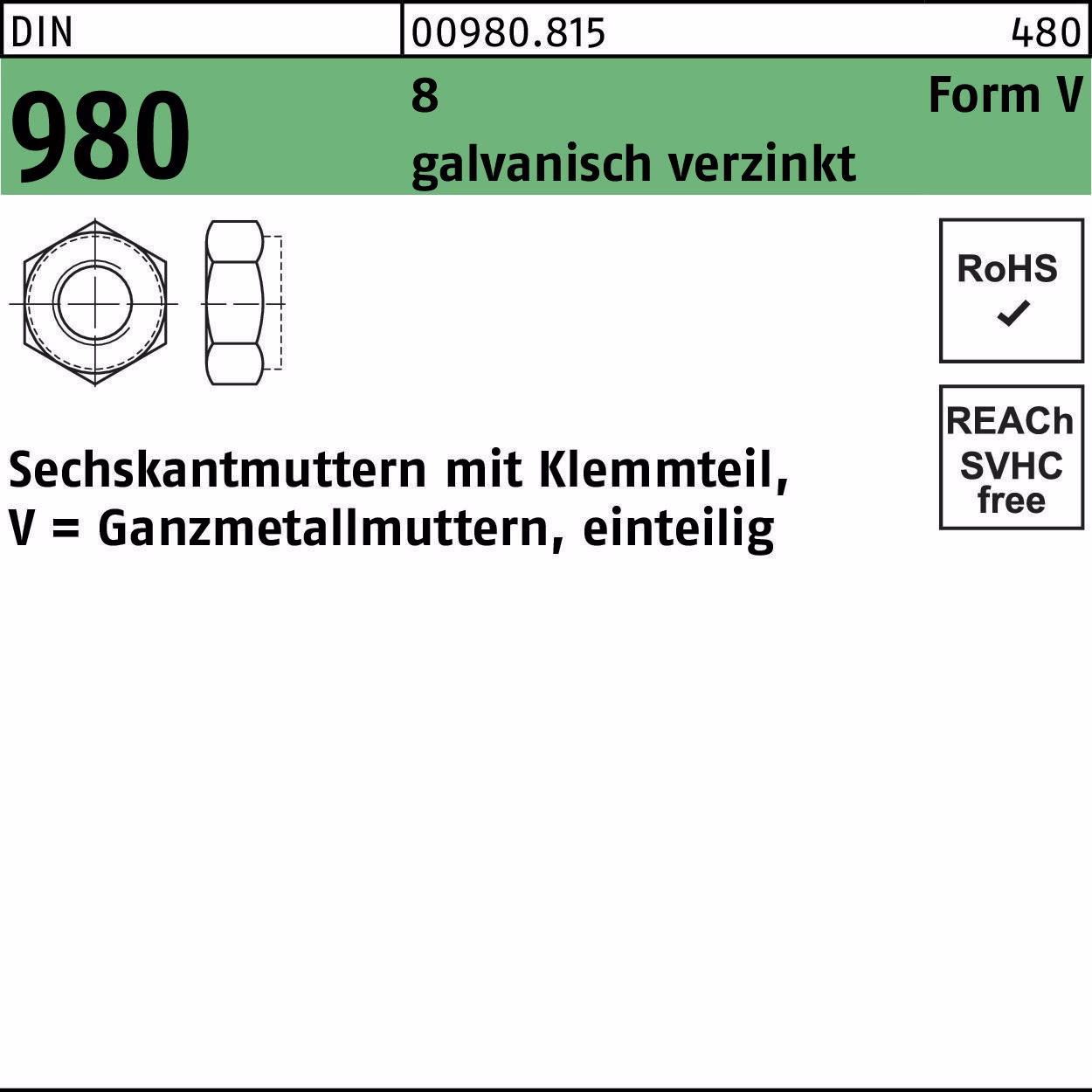 Sechskantmutter DIN 980 Klemmteil VM 8 galv.verz.