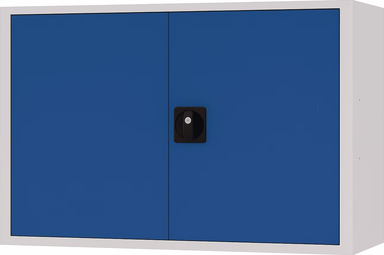 Hängeschrank H600xB900xT200mm Vollblechtür lichtgrau/signalblau