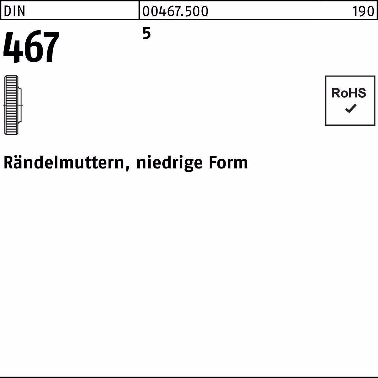 Rändelmutter DIN 467 niedrige FormM4 5 100 Stück