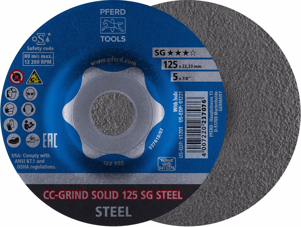 Schleifscheibe CC-GRIND-SOLID SG STEEL D125xSmm gekr.STA Bohr.22,23mm PFERD