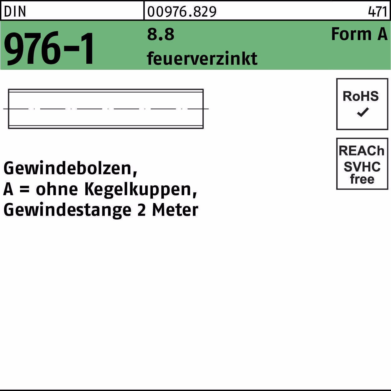 Gewindebolzen DIN 976 o.Kegelkuppen AM 1