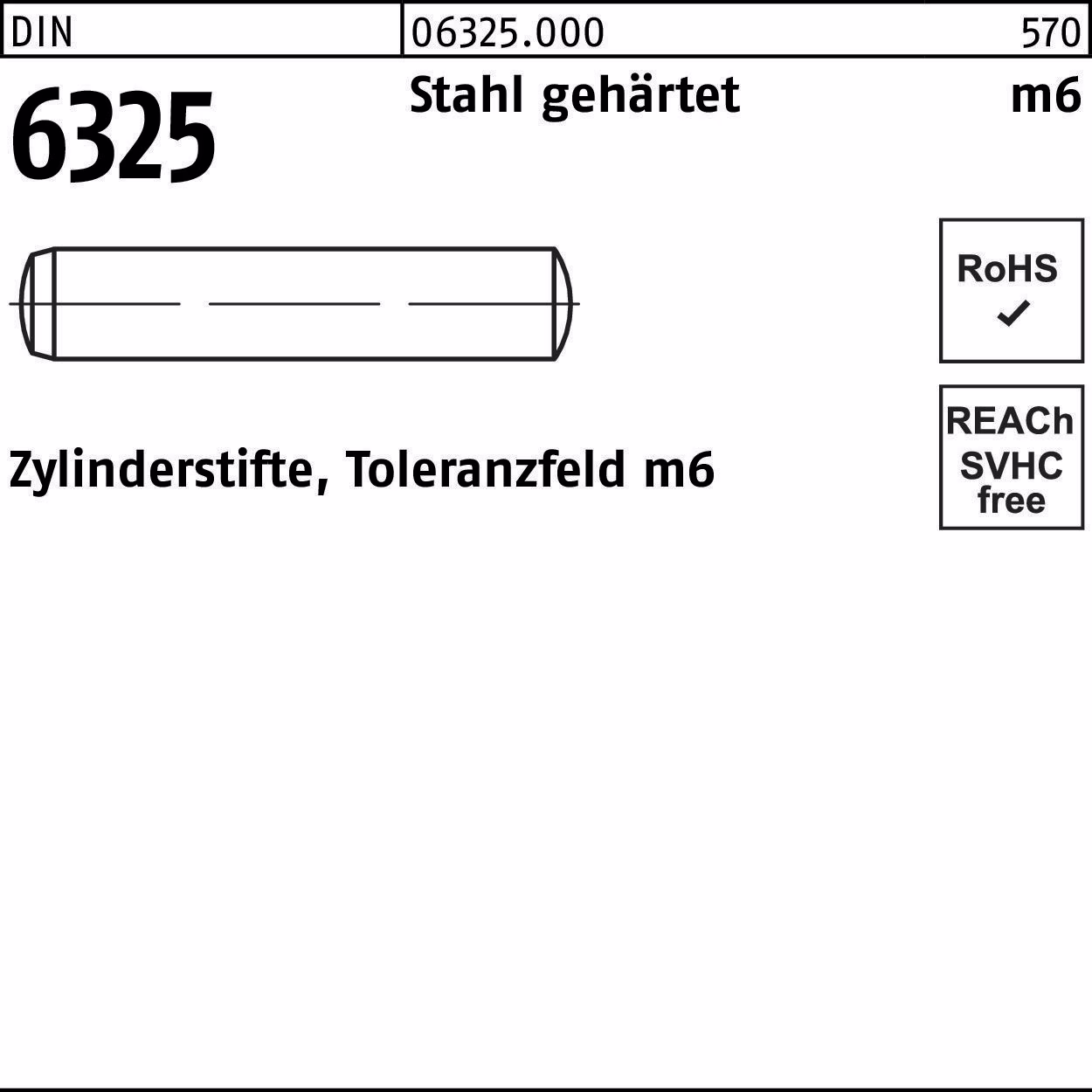 Zylinderstift DIN 6325 Stahl gehärtet Toleranz m6