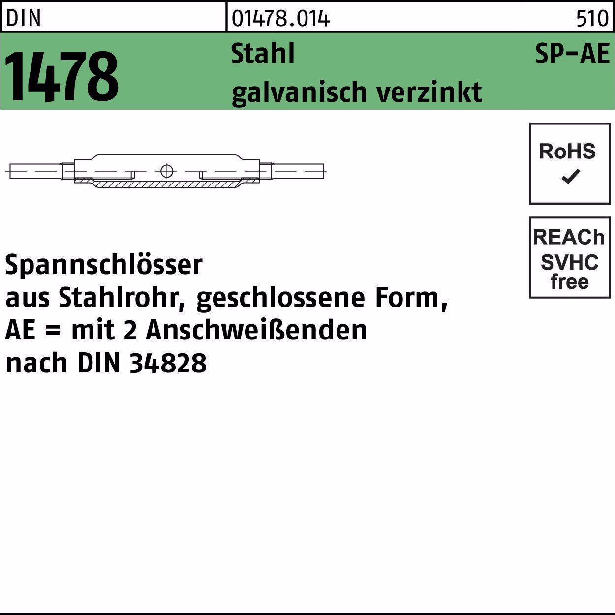 Spannschloss DIN 1478 geschlossen SP-AE Stahl 3.6 galv.verz.