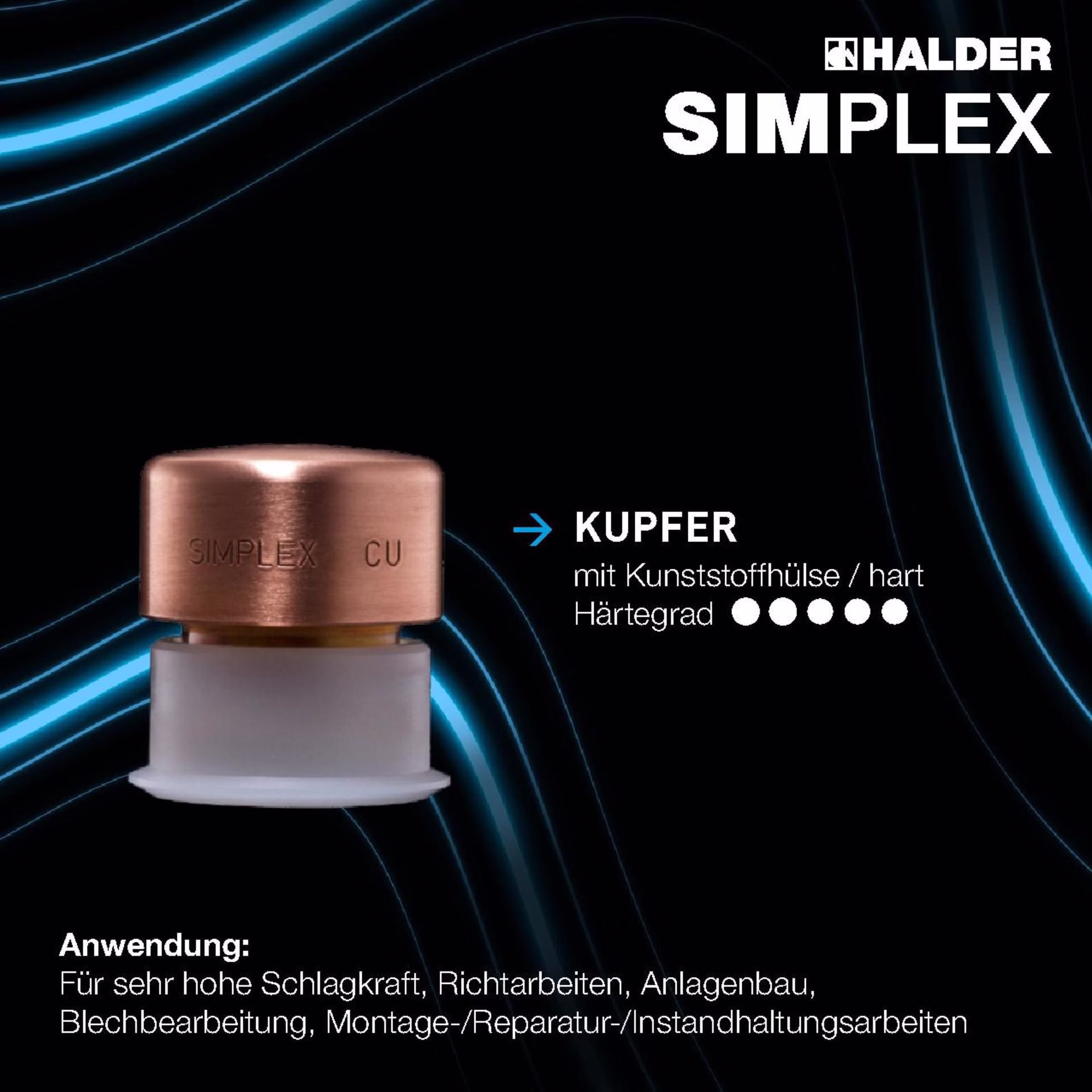 Schonhammerkopf SIMPLEX Kopf-D.30mm Kupfer m.Kunststoffhülse hart