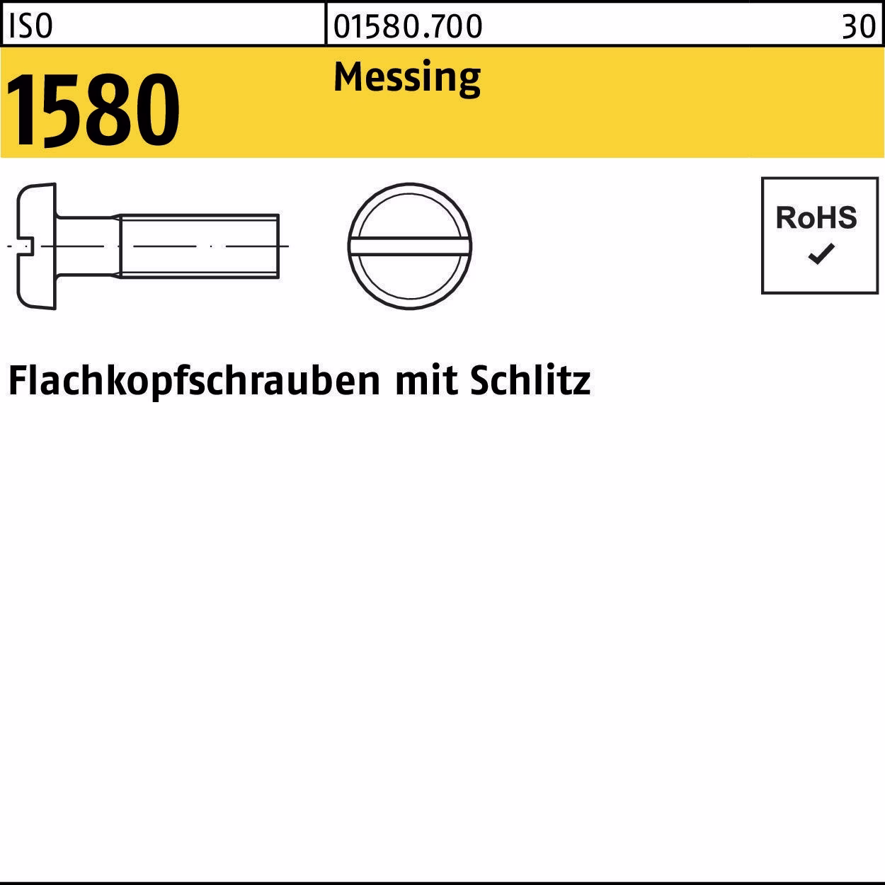 Flachkopfschraube ISO 1580 Schlitz M6x 20 Messing 200 Stück