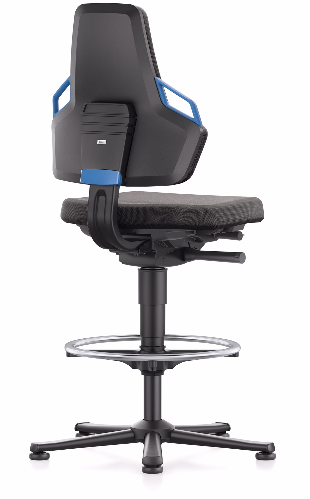 Arbeitsdrehstuhl Nexxit Bodengleiter+Fußring Grifffarbe blau Supertec-Gewebe