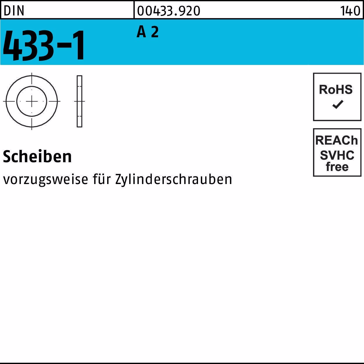 Scheibe DIN 433-1 17x28x2,5 A 2 50 Stück