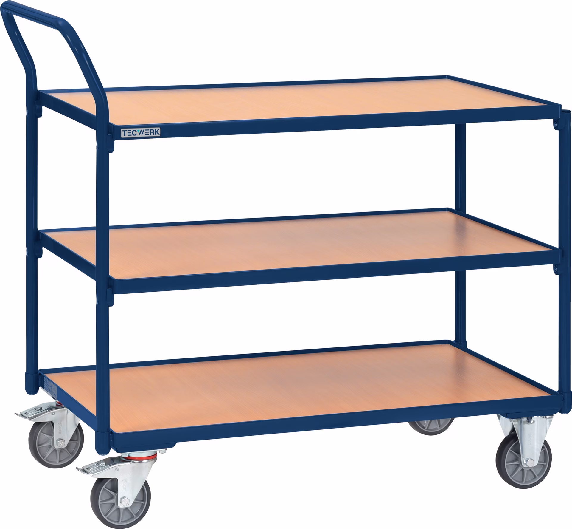 Tischwagen 3 Ladeflächen saphirblau Trgf.300kg Bügel senkr