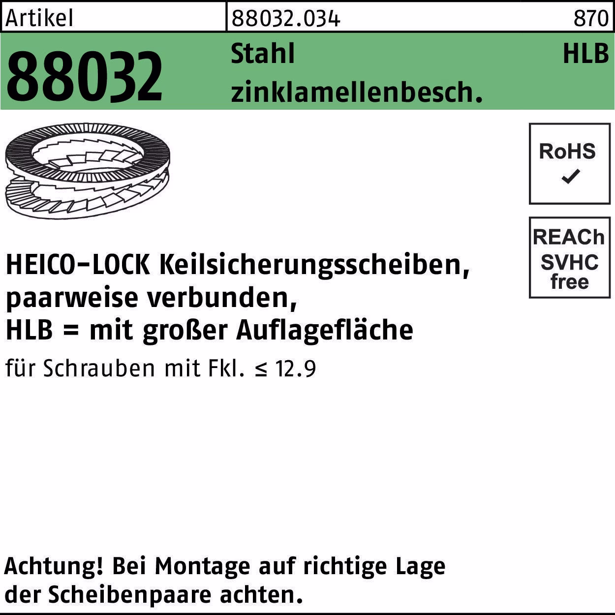 Keilsicherungsscheibe R 88032 HLB-22 Stahl zinklamellenb. breit 50St