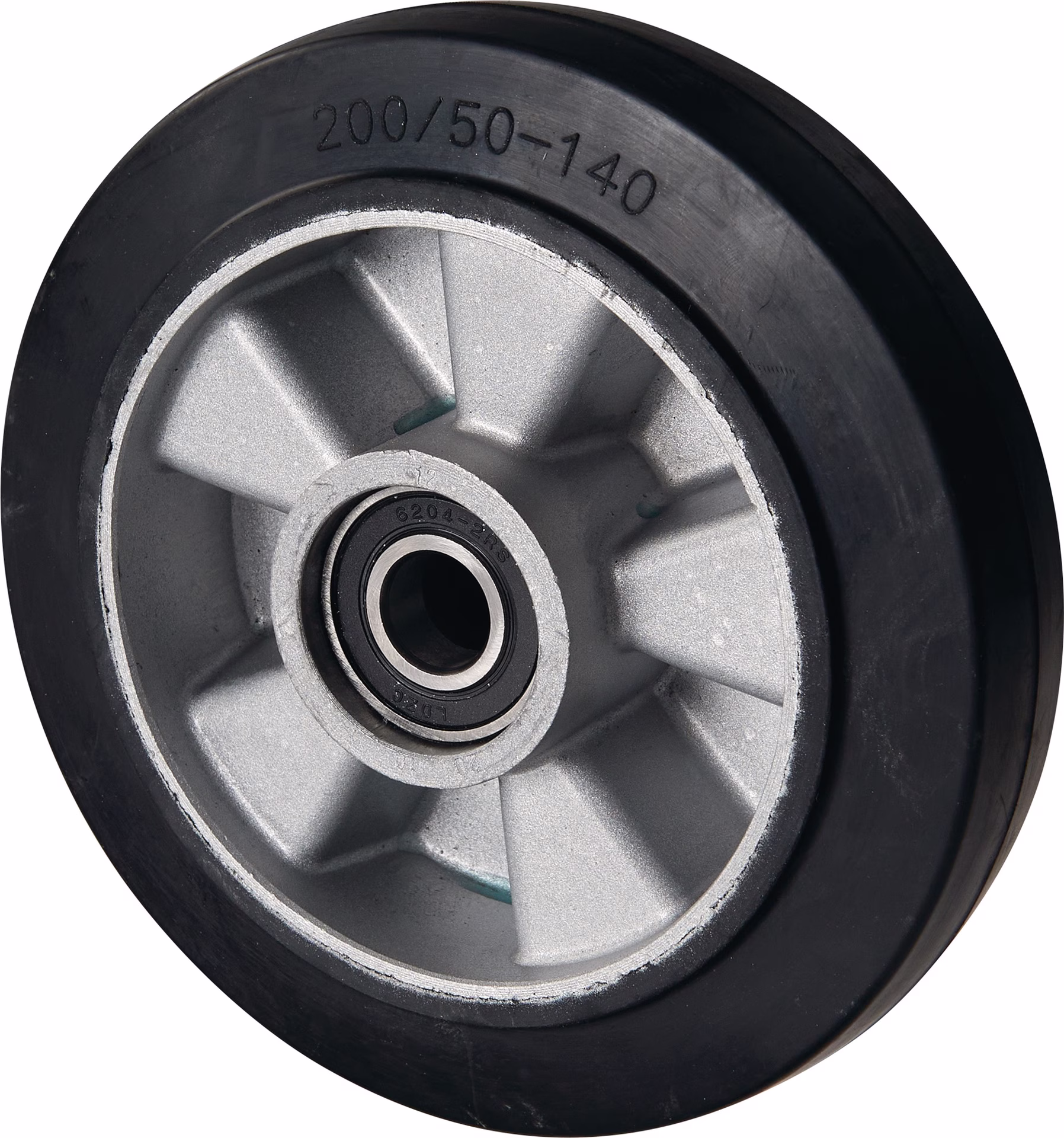 Lenkrad Elastik-Vollgummi Naben-L.55mm Rad-B.50mm D.200mm Guss-Felge f.Gabelhub.