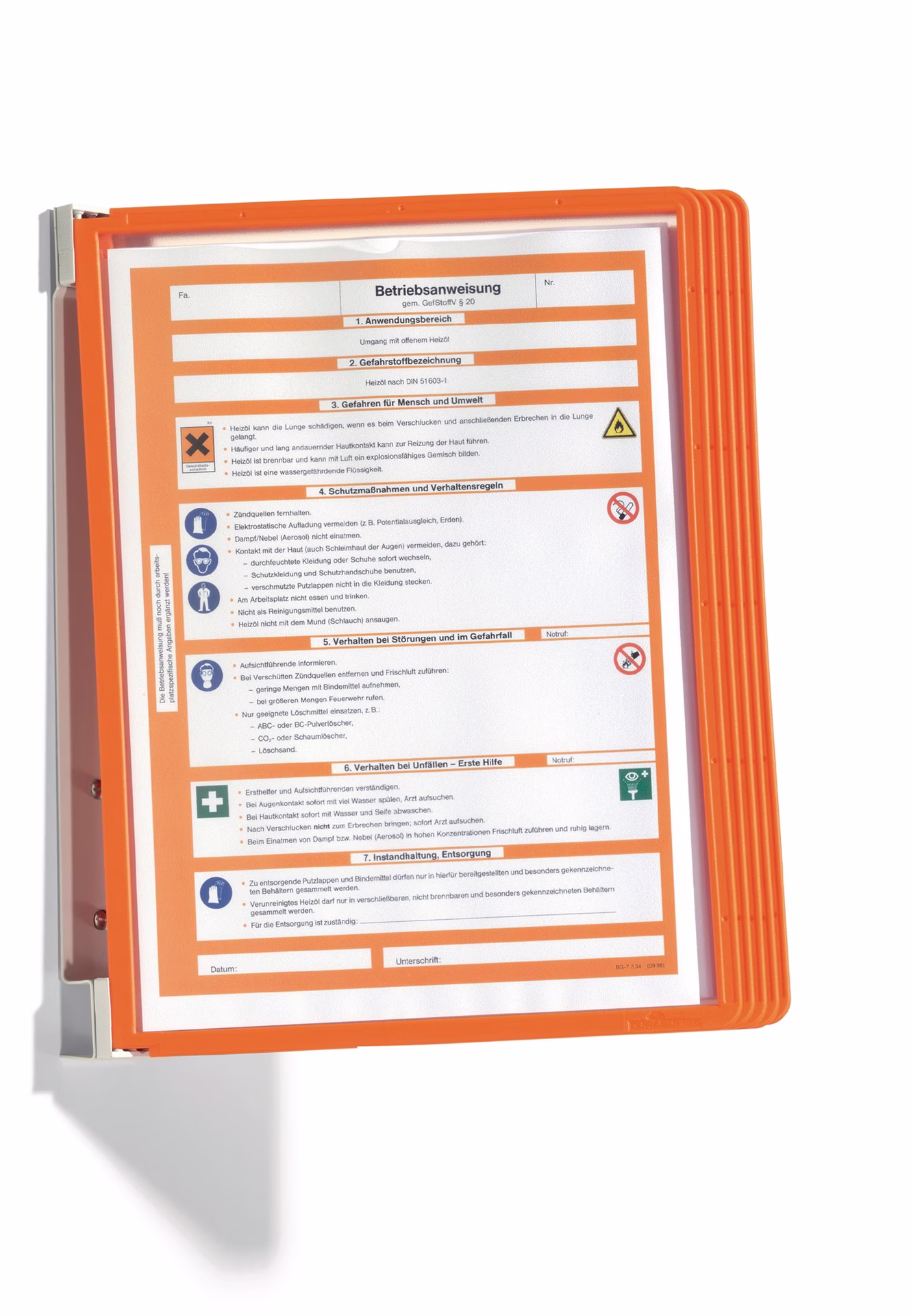 Wandhalter 5 Sichttafeln orange m.Profilrahmen