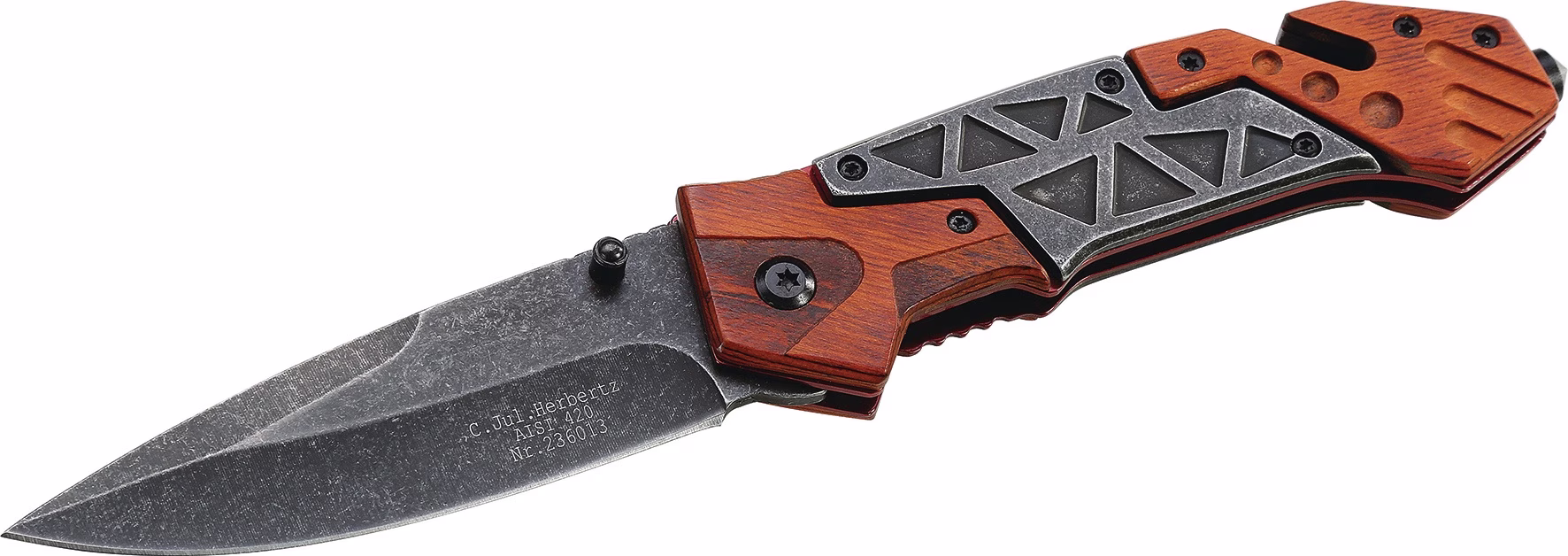 Rettungsmesser Klingen-L.92mm Heft-L.127mm L.geöffnet 219mm Pakkaholz
