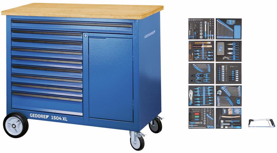 Rollwerkbank 1504 XL-TS-308 Außen-B1250xT630xH985mm 1000kg 308-tlg.