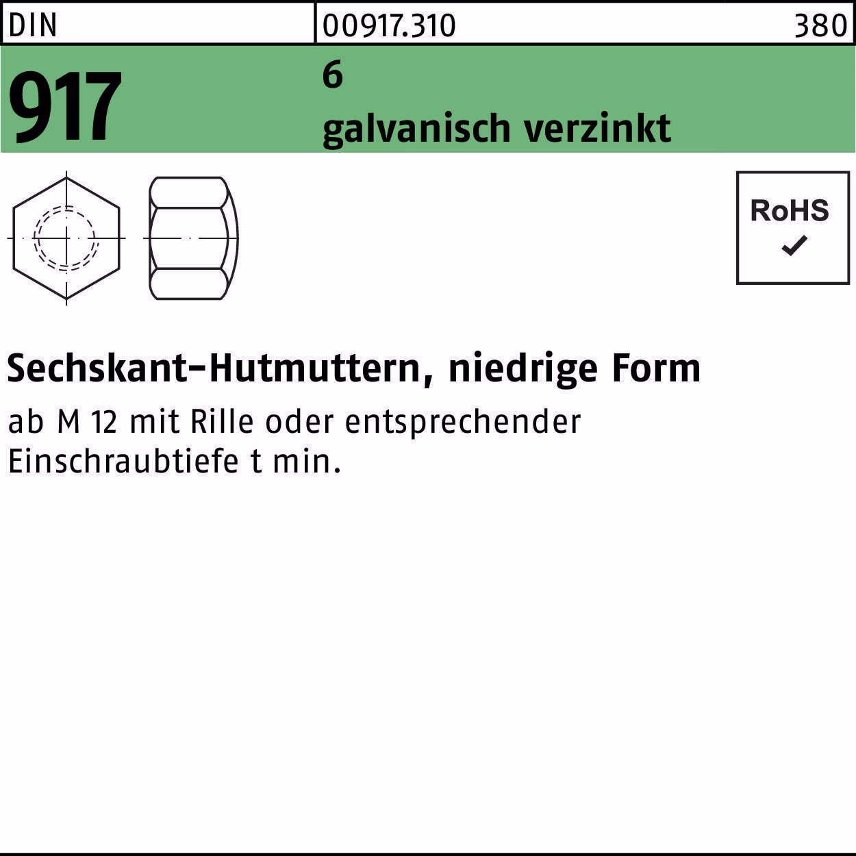 Sechskanthutmutter DIN 917 niedrige