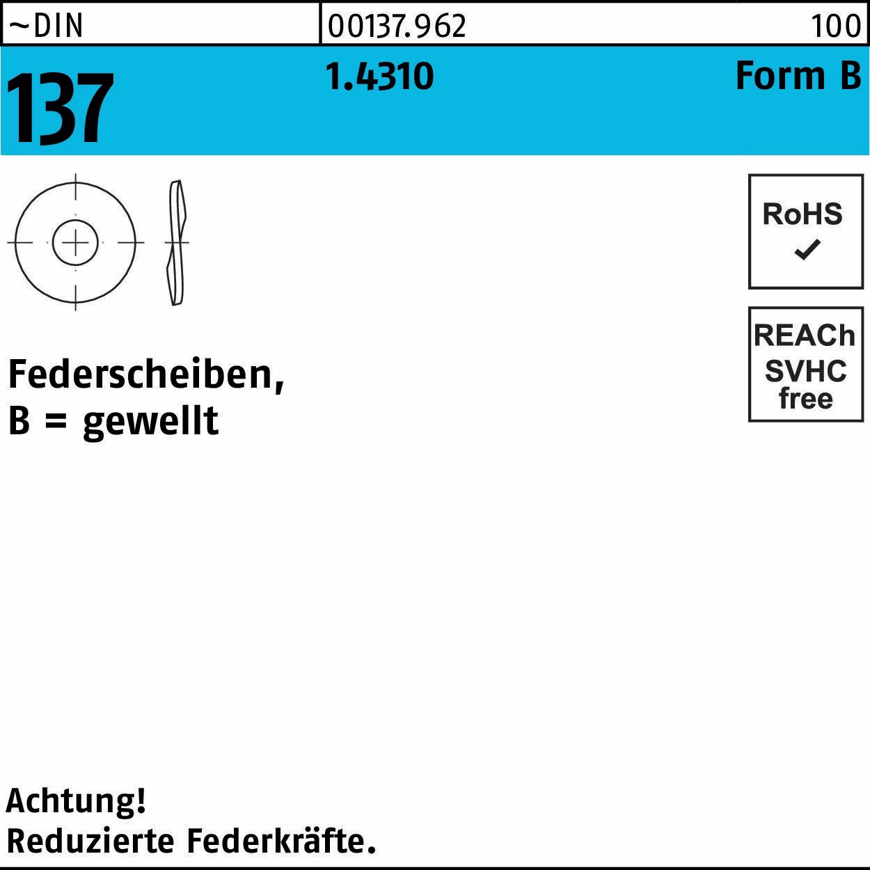 Federscheibe DIN 137 B 12 1.4310 50 Stück