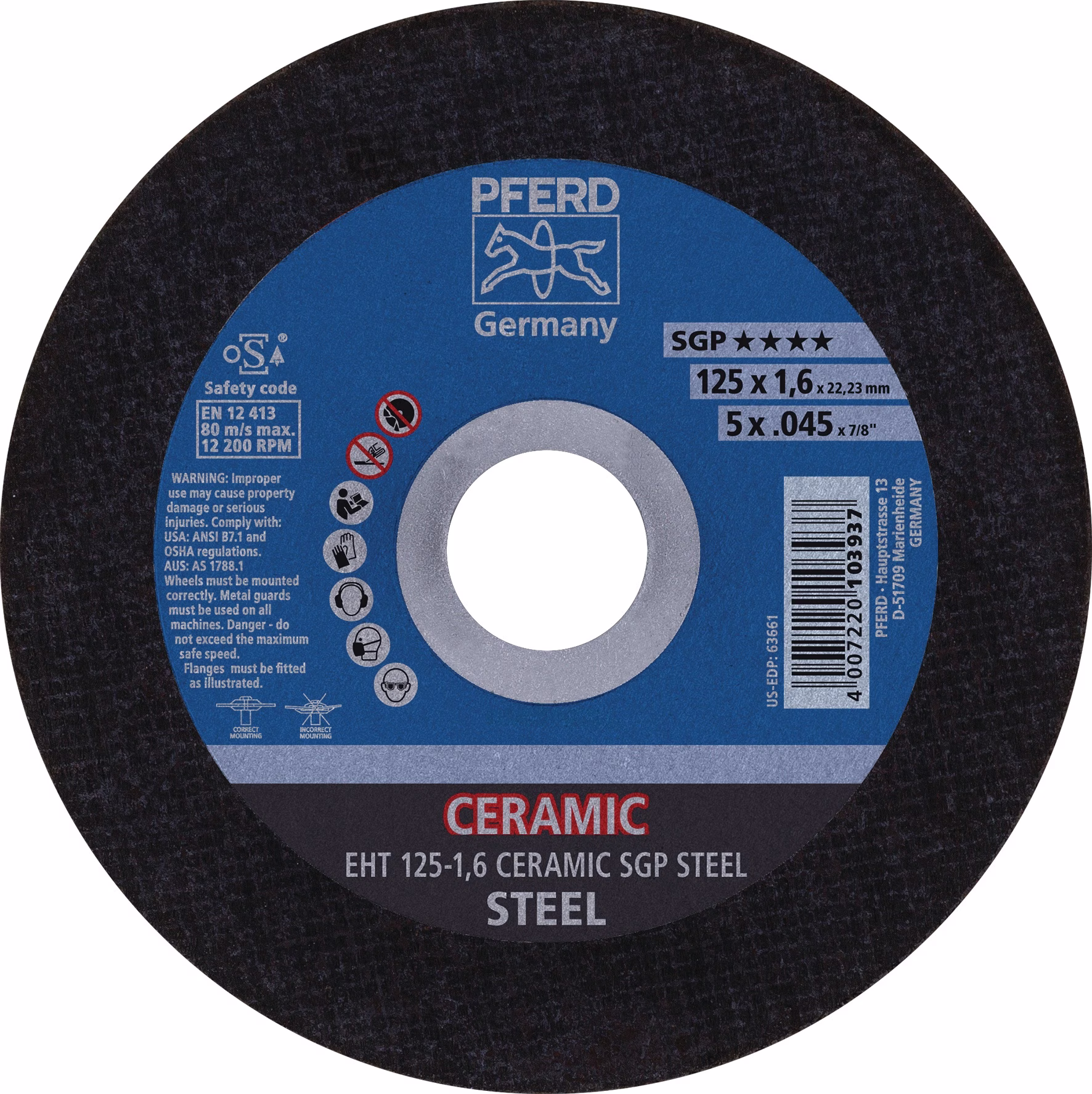 Trennscheibe Ceramic SGP Steel D125x1,6mm ger.STA PFERD