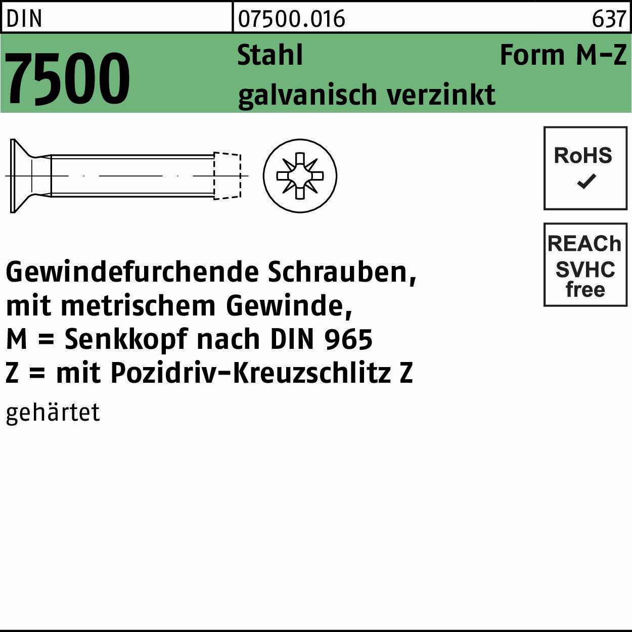 Gewindefurchendeschraube DIN 7500 SEKO PZ MM 2,5x16-Z Stahl galv.verz. 1000St.