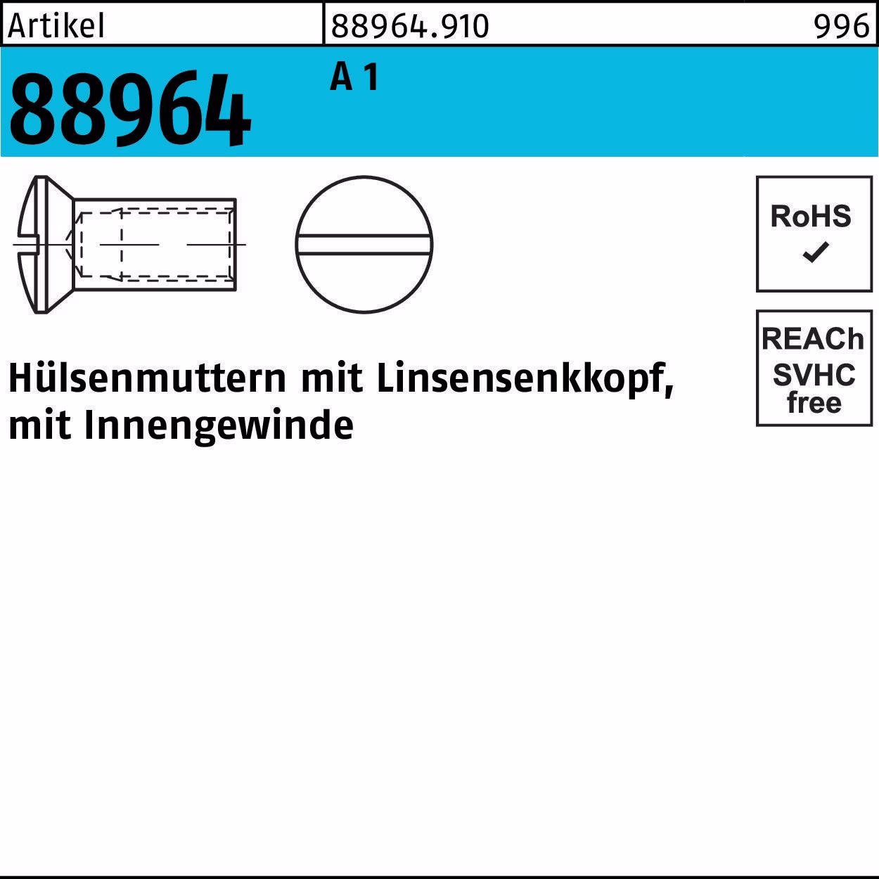 Hülsenmutter R 88964 Liko IG M4x 14 A 1 100 Stück