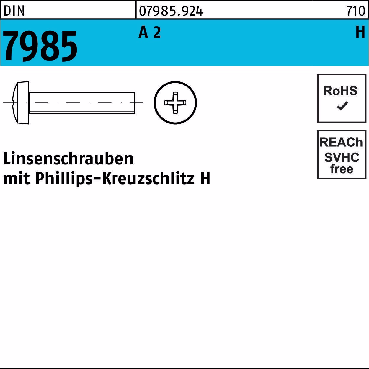 Linsenschraube DIN 7985 PH M2x 12-H A 2 200 Stück