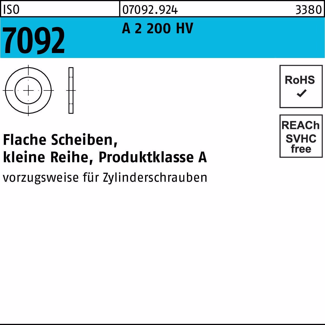Unterlegscheibe ISO 7092 16 A 2 200 HV 50 Stück