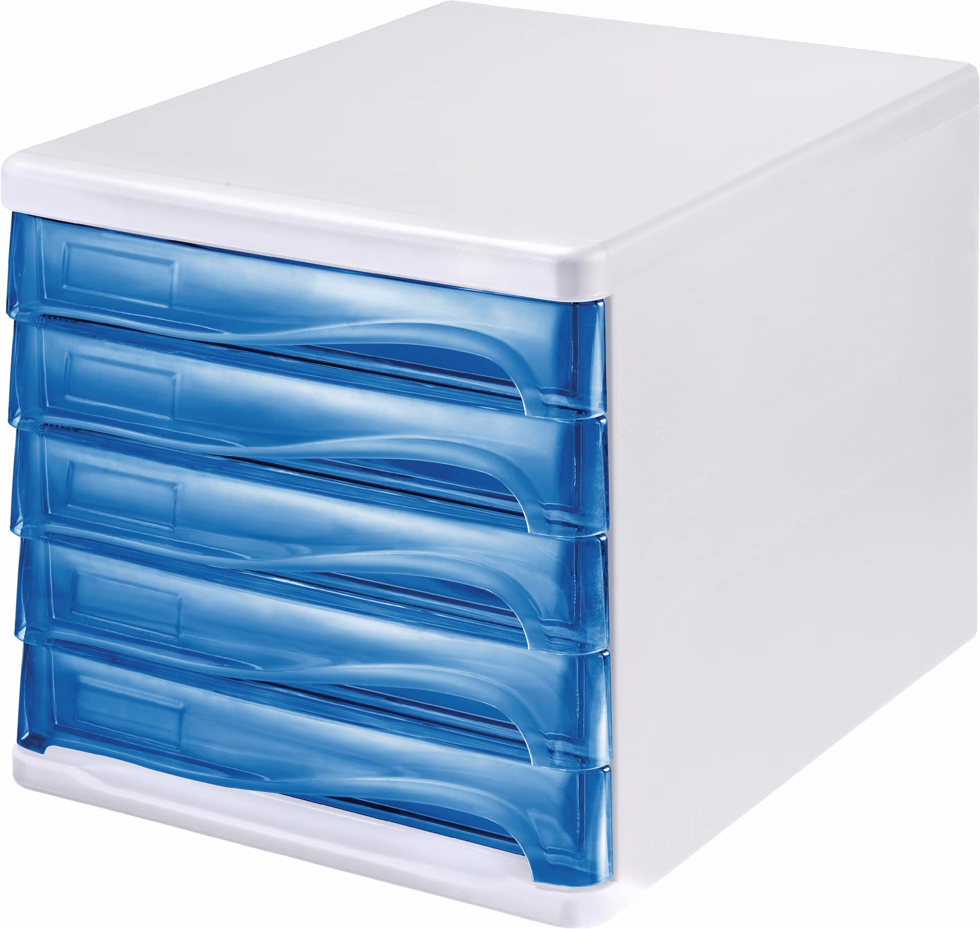 Schubladenbox 5 Schubl.weiß/blautransparent Ku.H245xB265xT340mm