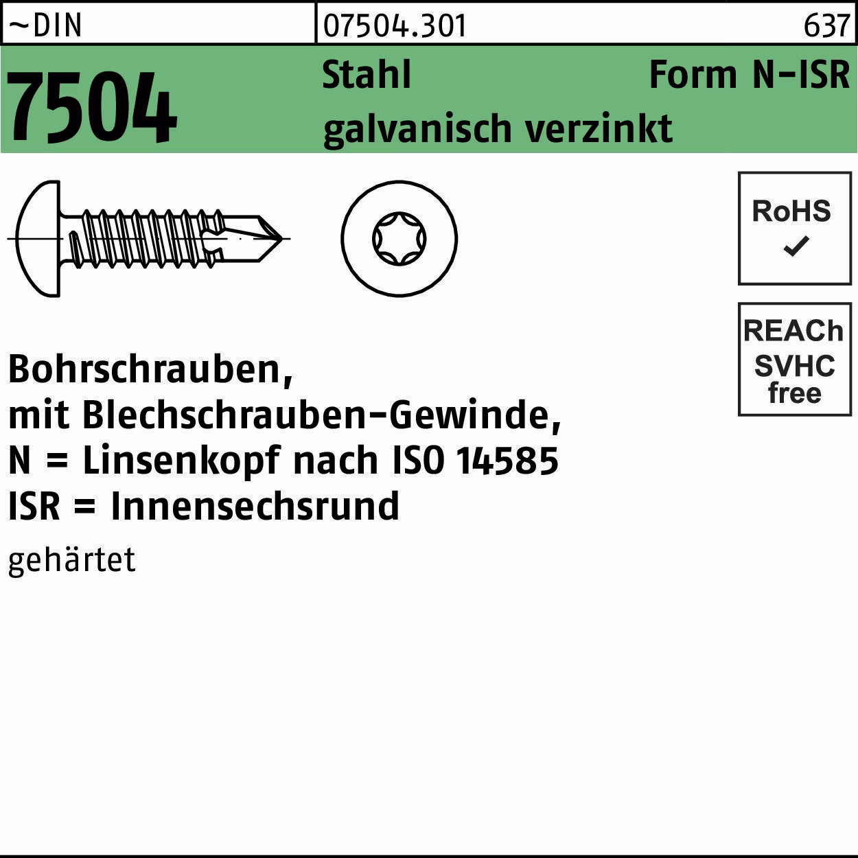Bohrschraube DIN 7504 ISR N Stahl galv.verz.