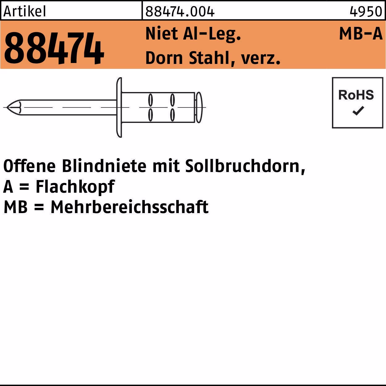 Blindniete R 88474 FLAKO Niet Aluminium/Dorn Stahl verz.