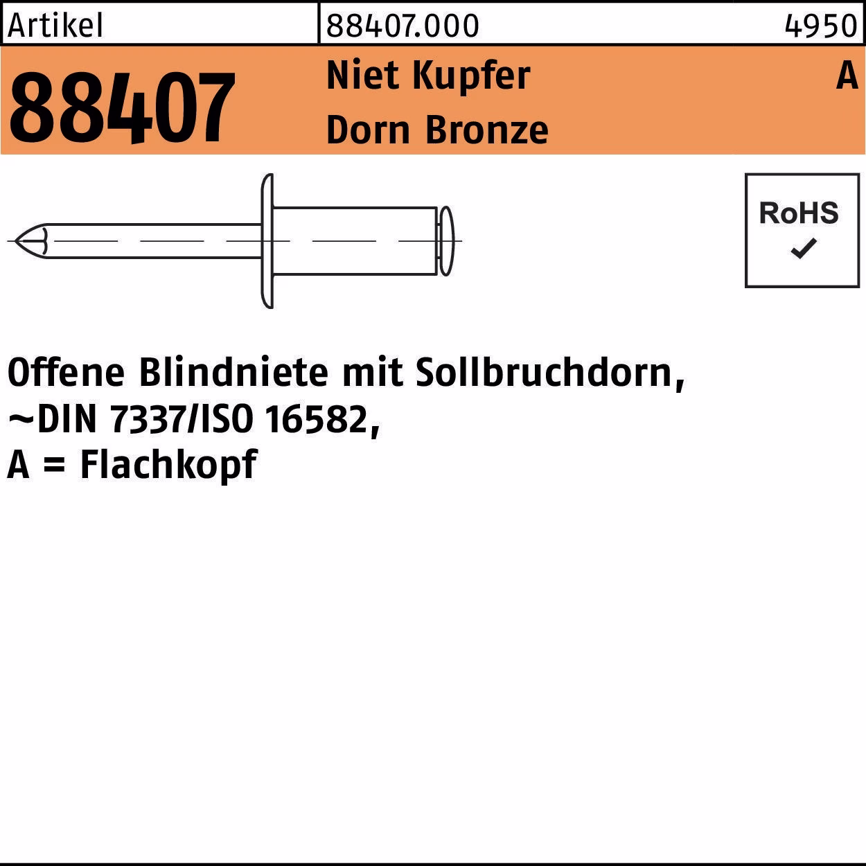 Blindniete R 88407 FLAKO Niet Kupfer/Dorn Bronze 500