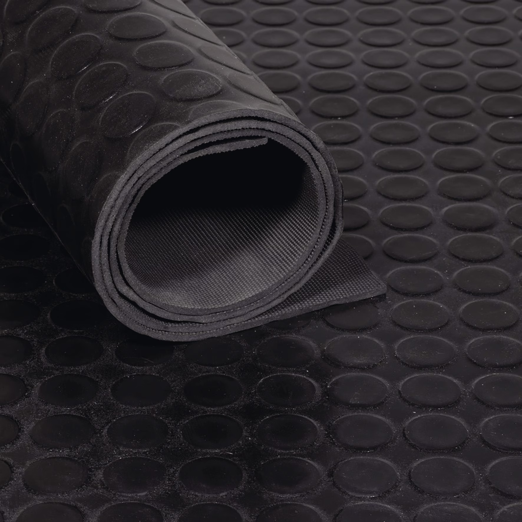 Gummiflachnoppenmatte L.10m D.3mm schwarz NR/SBR o.Gewebeeinlage