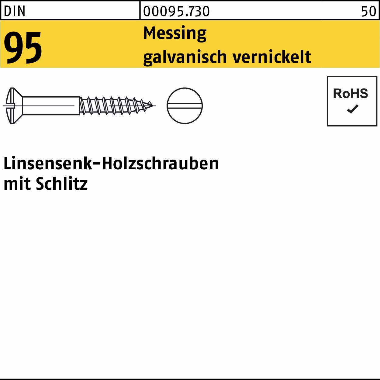 Holzschraube DIN 95 LIKO Schlitz 4x40 Messing galv. vernickelt 200St.