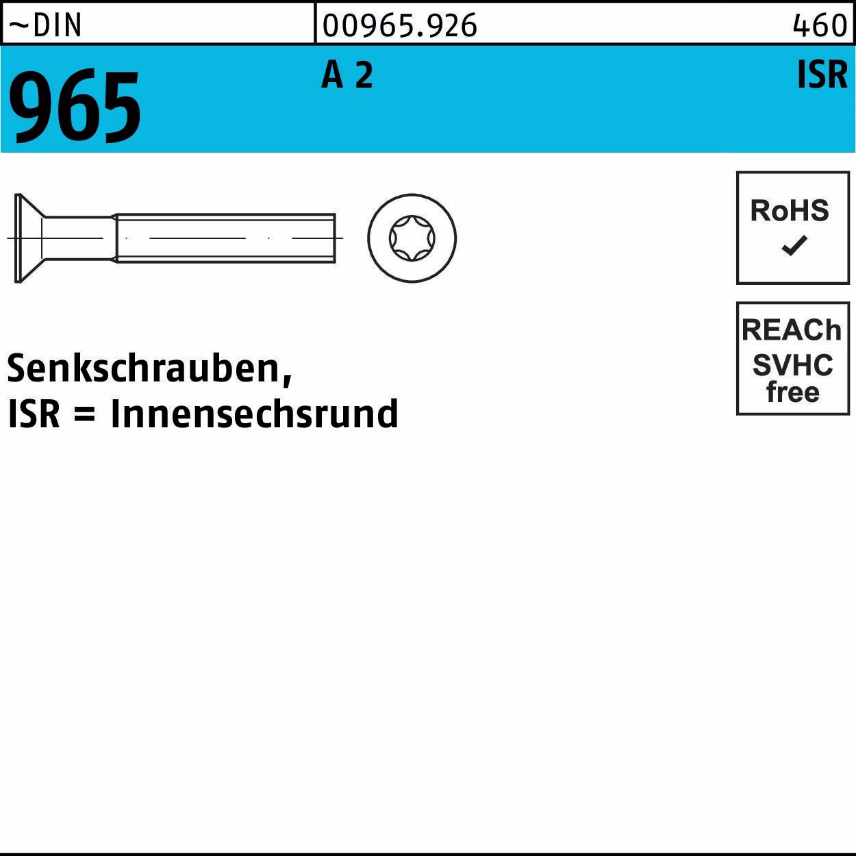 Senkschraube DIN 965 ISR M8x 60-T40 A 2 50 Stück