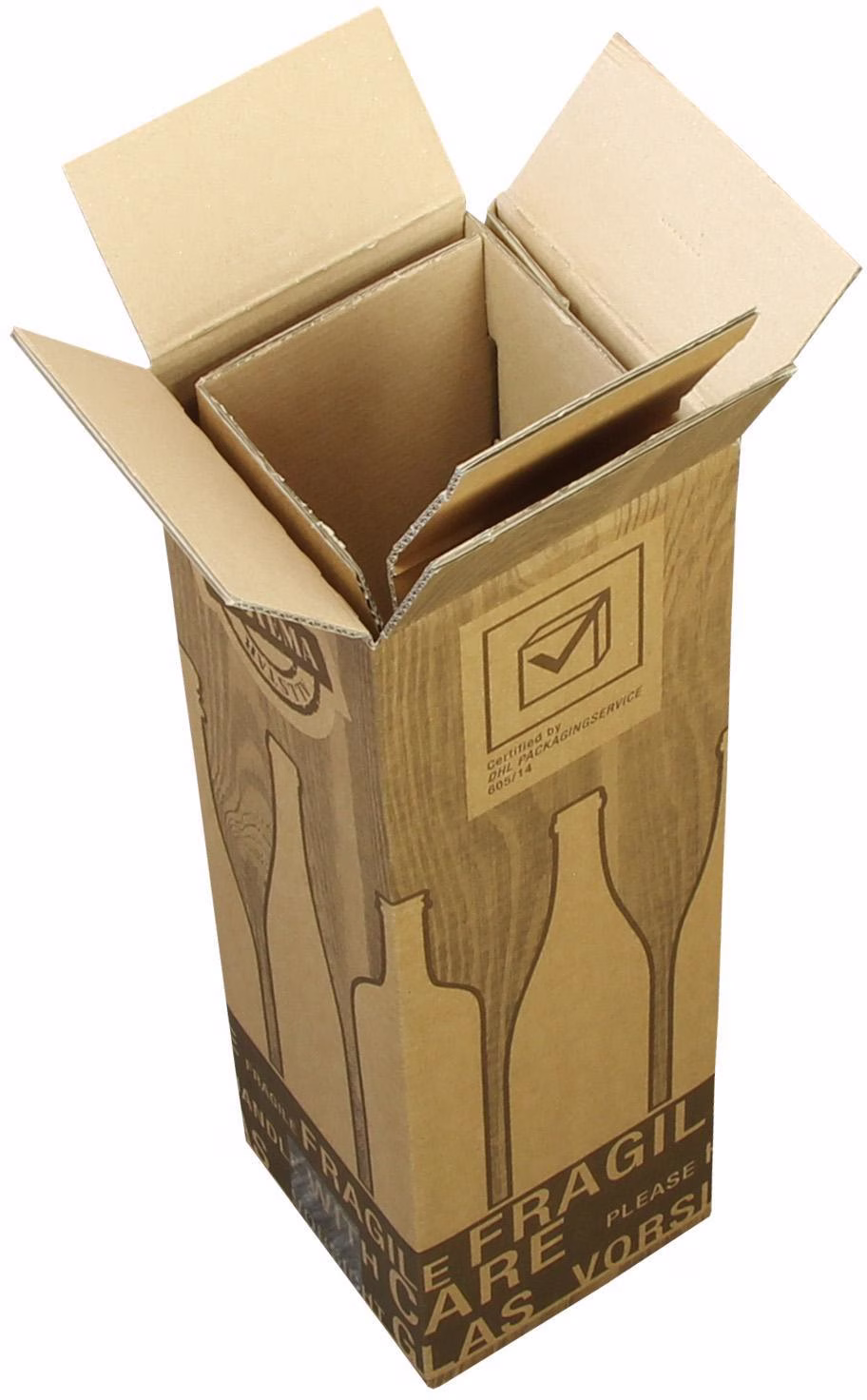 Flaschenkarton PTZ 2-wellig Maße 107x107x390mm Qualität 2.3BC braun postgeprüft