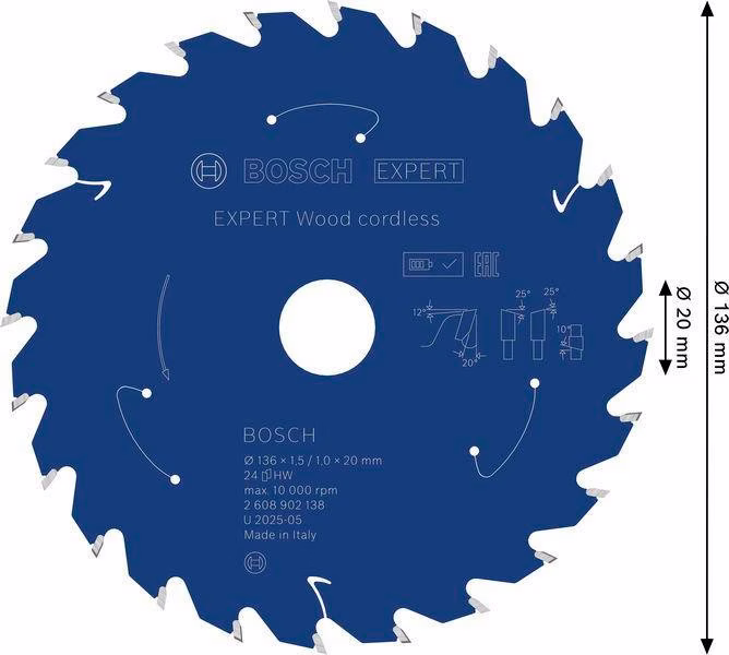 Kreissägeblatt Expert Wood AD 136mm Z.24 WZ Bohr.20mm Schnitt-B.1,5mm