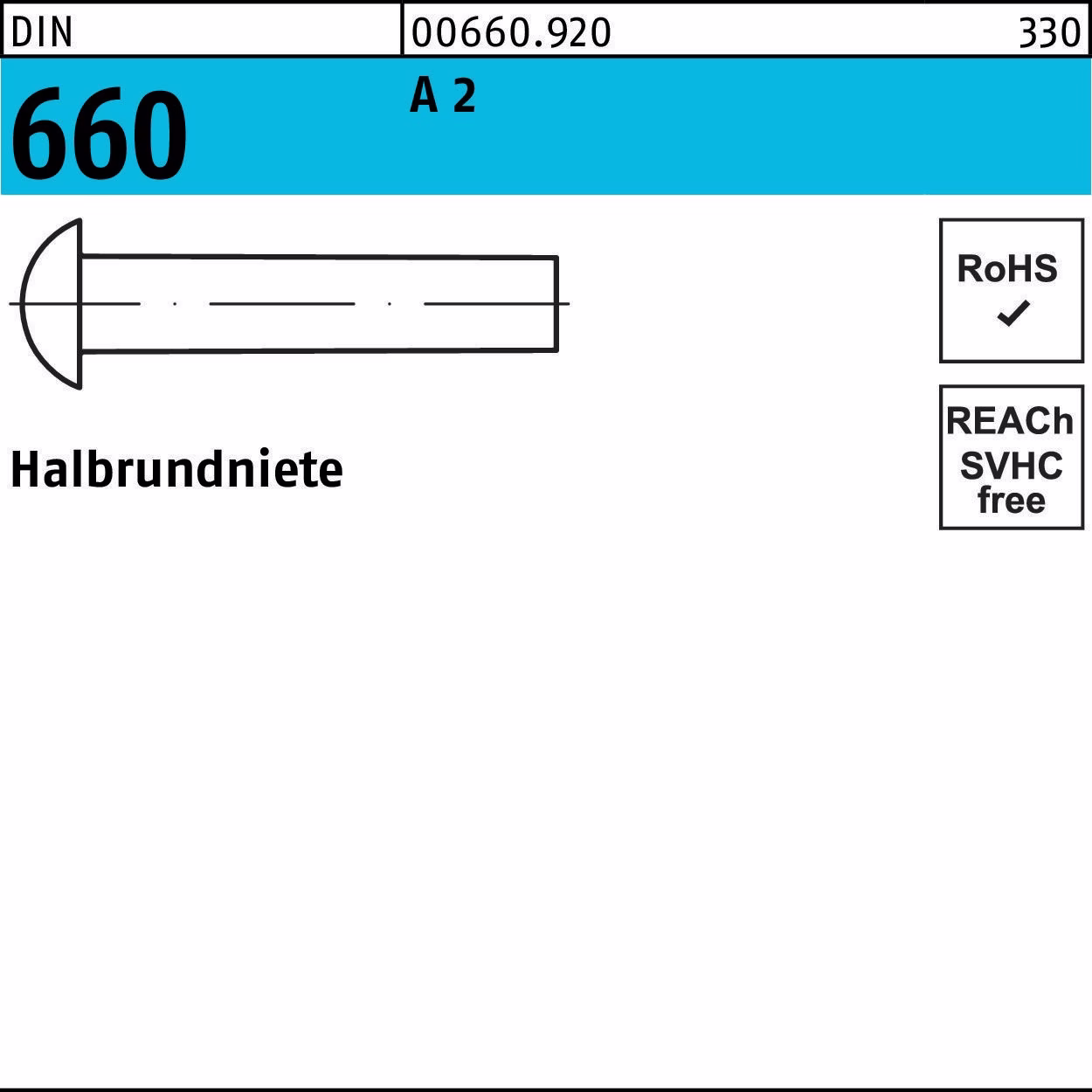 Halbrundniete DIN 660 8x 16 A 2 50 Stück