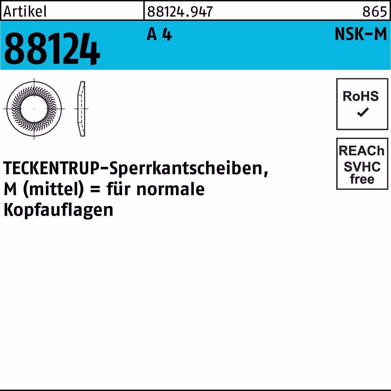Sperrkantscheibe R 88124 NSK-M 16 A 4 200 Stück