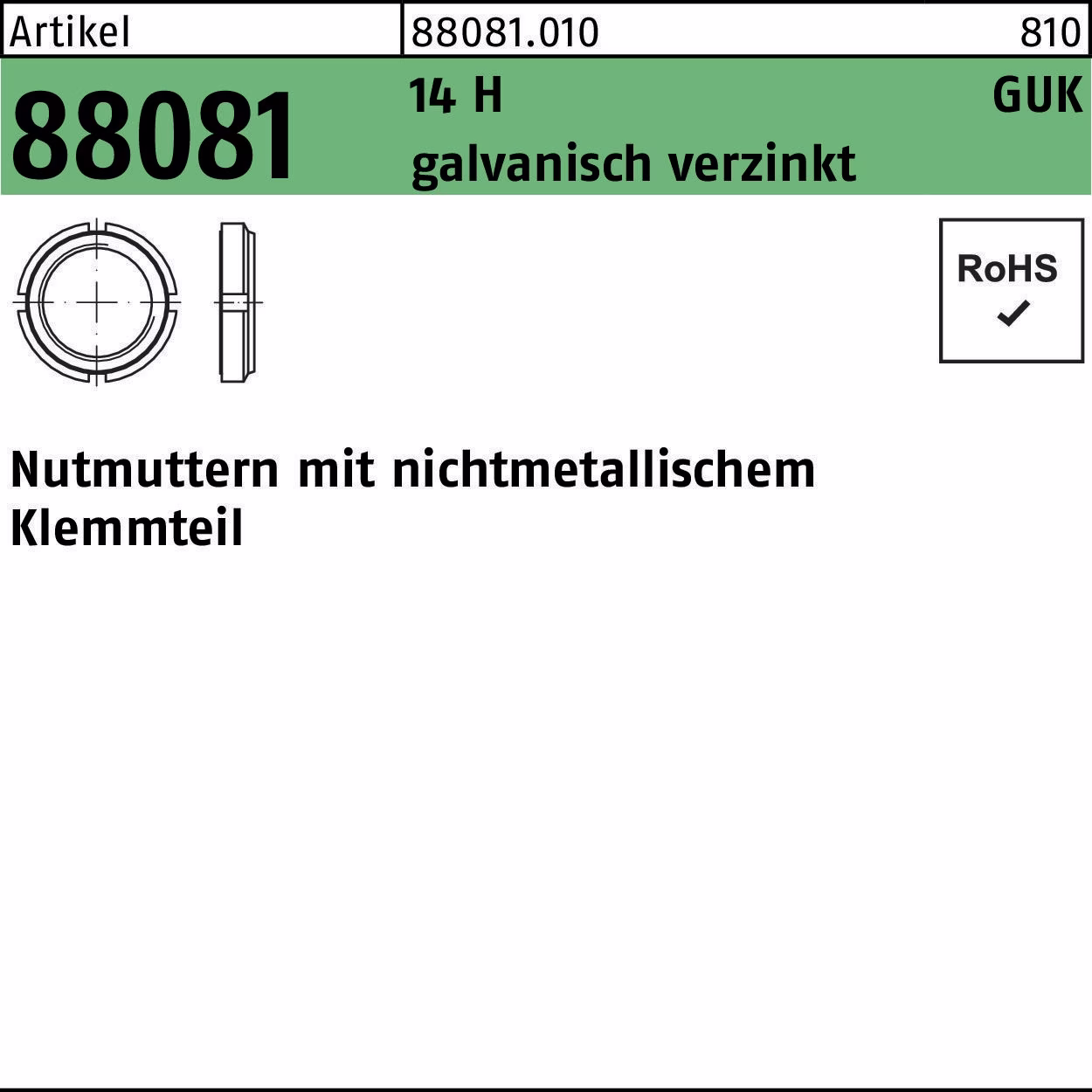 Nutmutter R 88081 m.Klemmteil 14 H galvanisch verzinkt