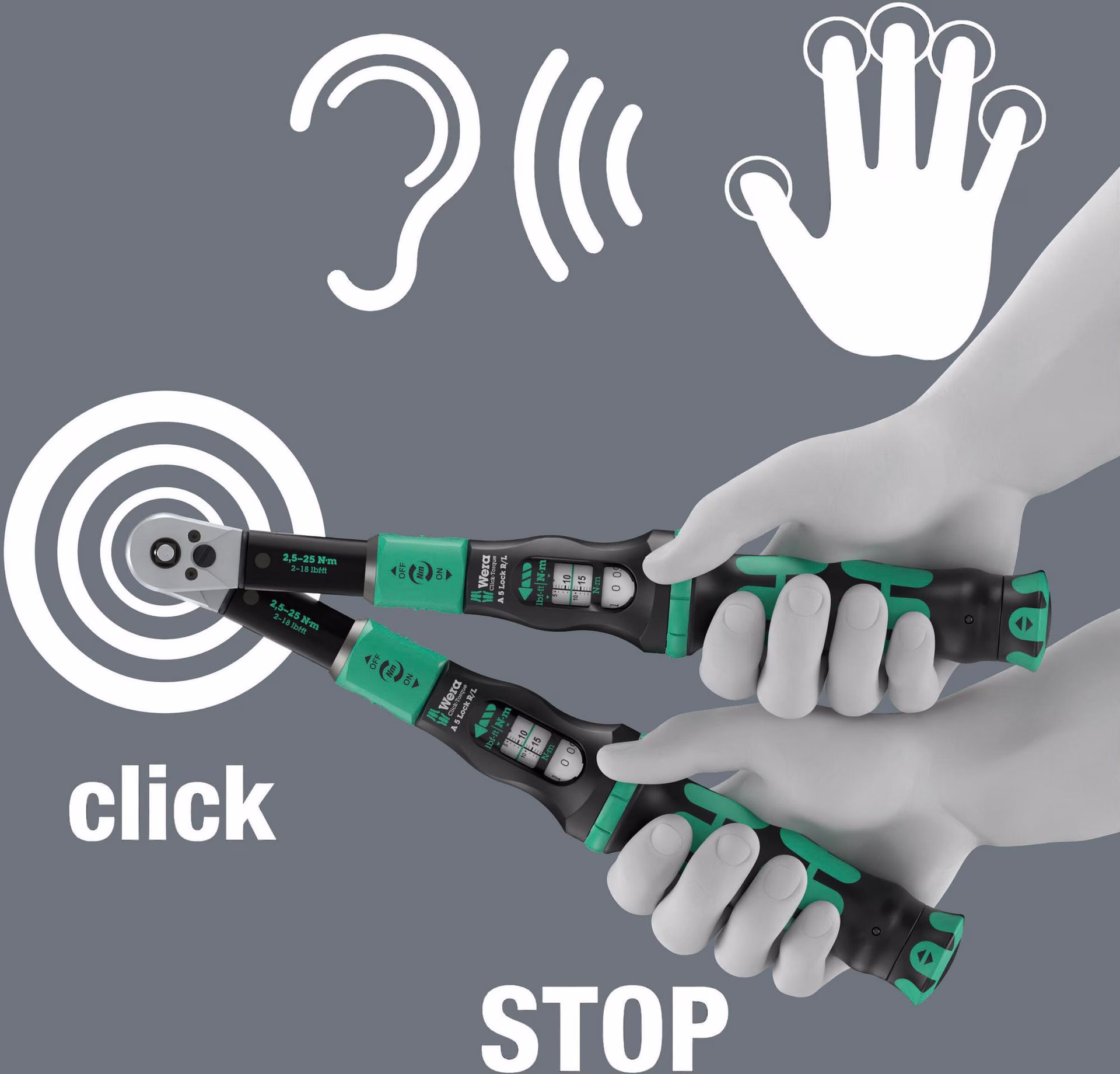 Drehmomentschlüssel Click-Torque Lock A 5 R/L 1/4 Zoll 2,5-25 Nm