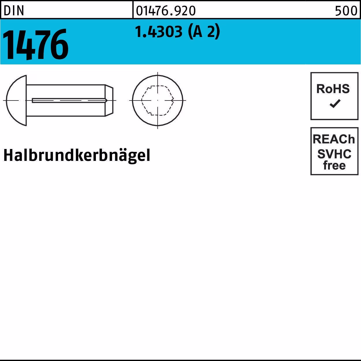 Halbrundkerbnagel DIN 1476 1,4x 4 1.4303 (A 2) 100 Stück