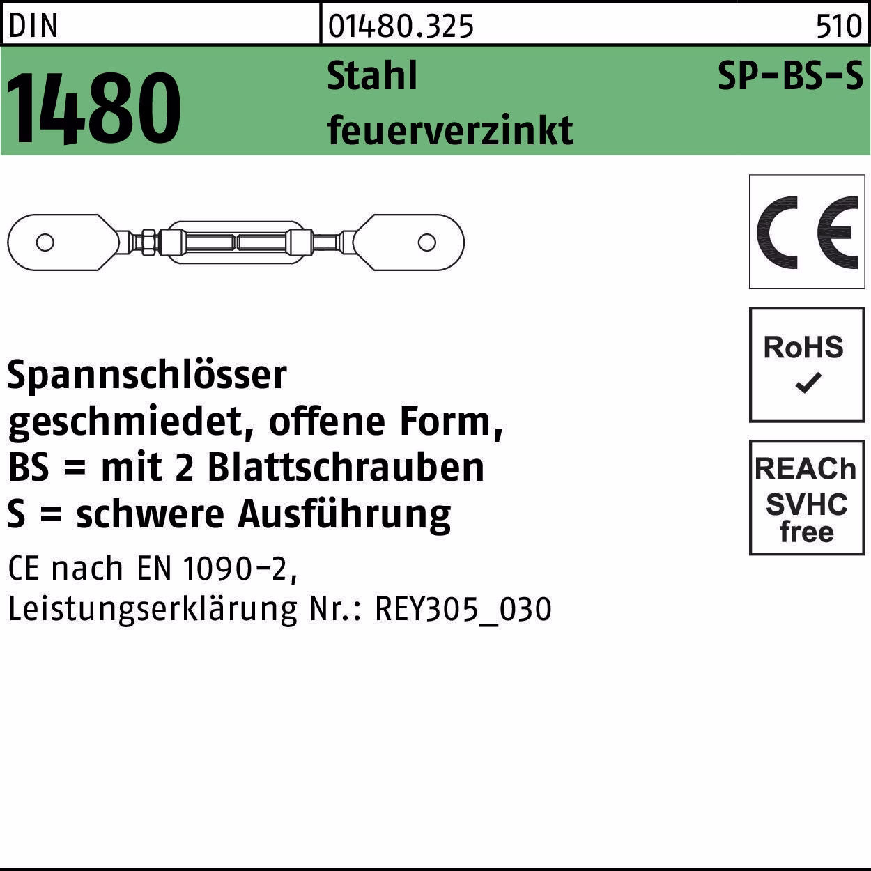 Spannschloss DIN 1480 offen 2Blattschrauben SP BS-S M36 Stahl feuerverz. 1St.