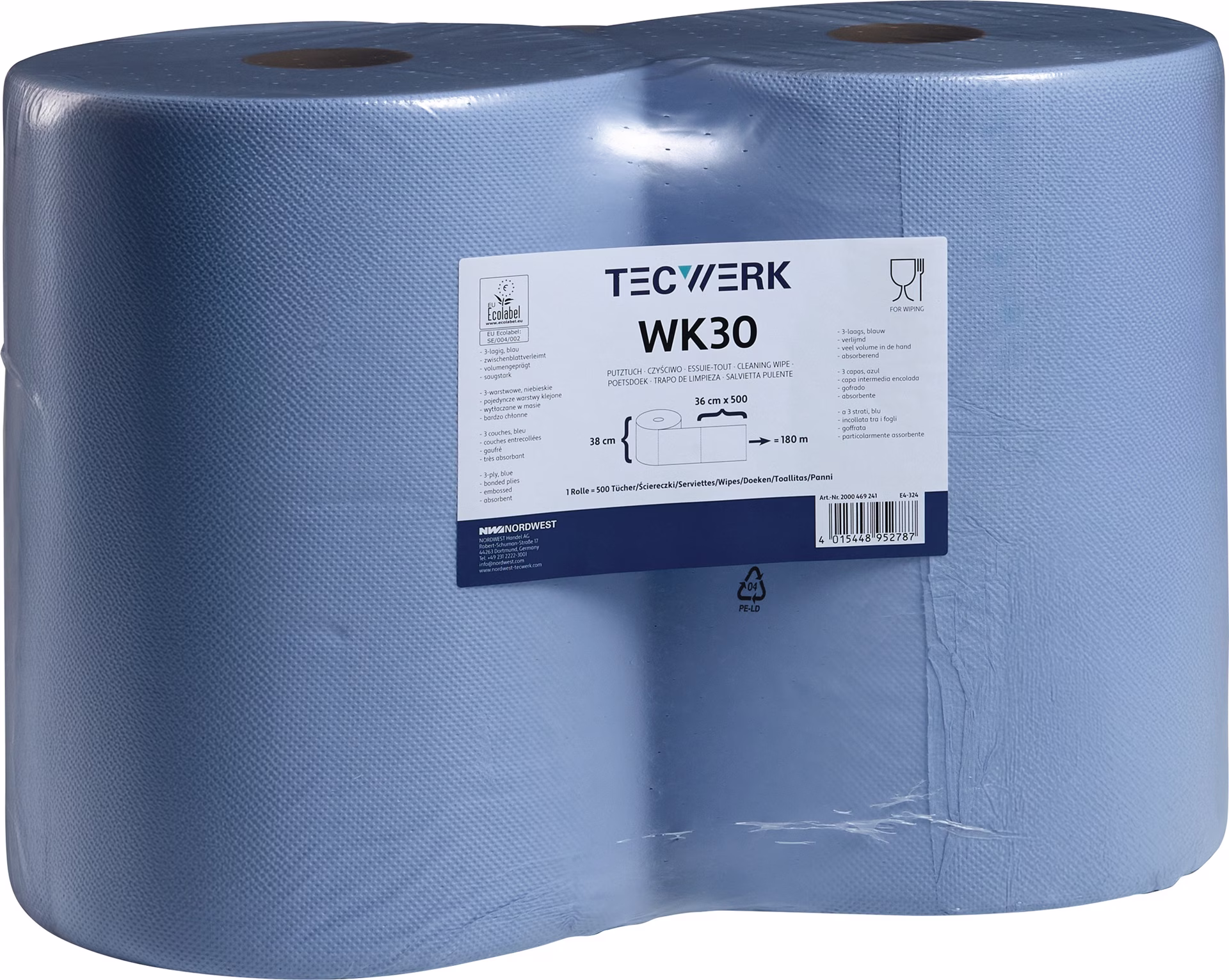 Putztuch WK 30 L.ca.360 mmxB.ca.380mm blau 3-lagig,volumengeprägt