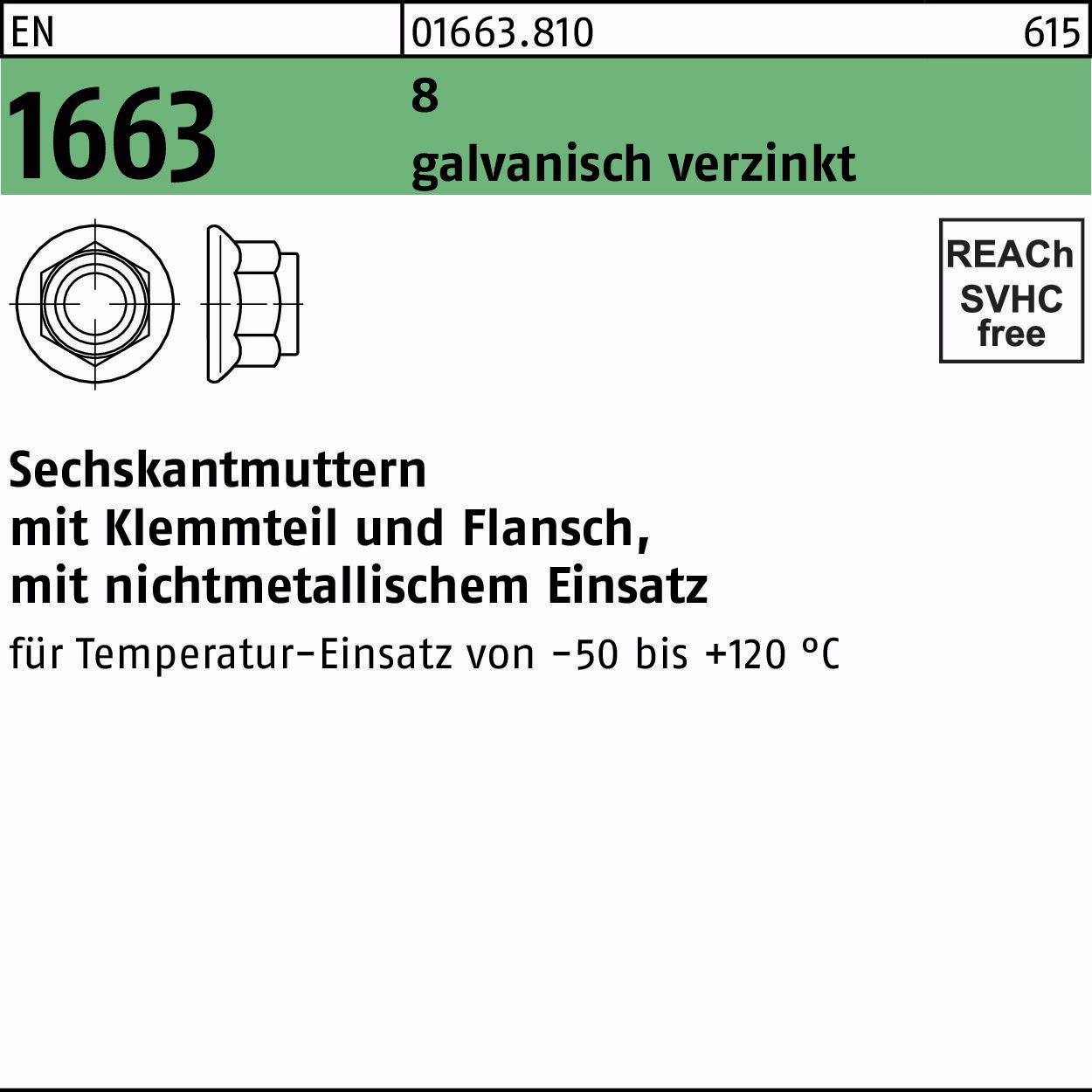 Sechskantmutter EN 1663 Klemmteil/Flansch 8 galv.verz. 100