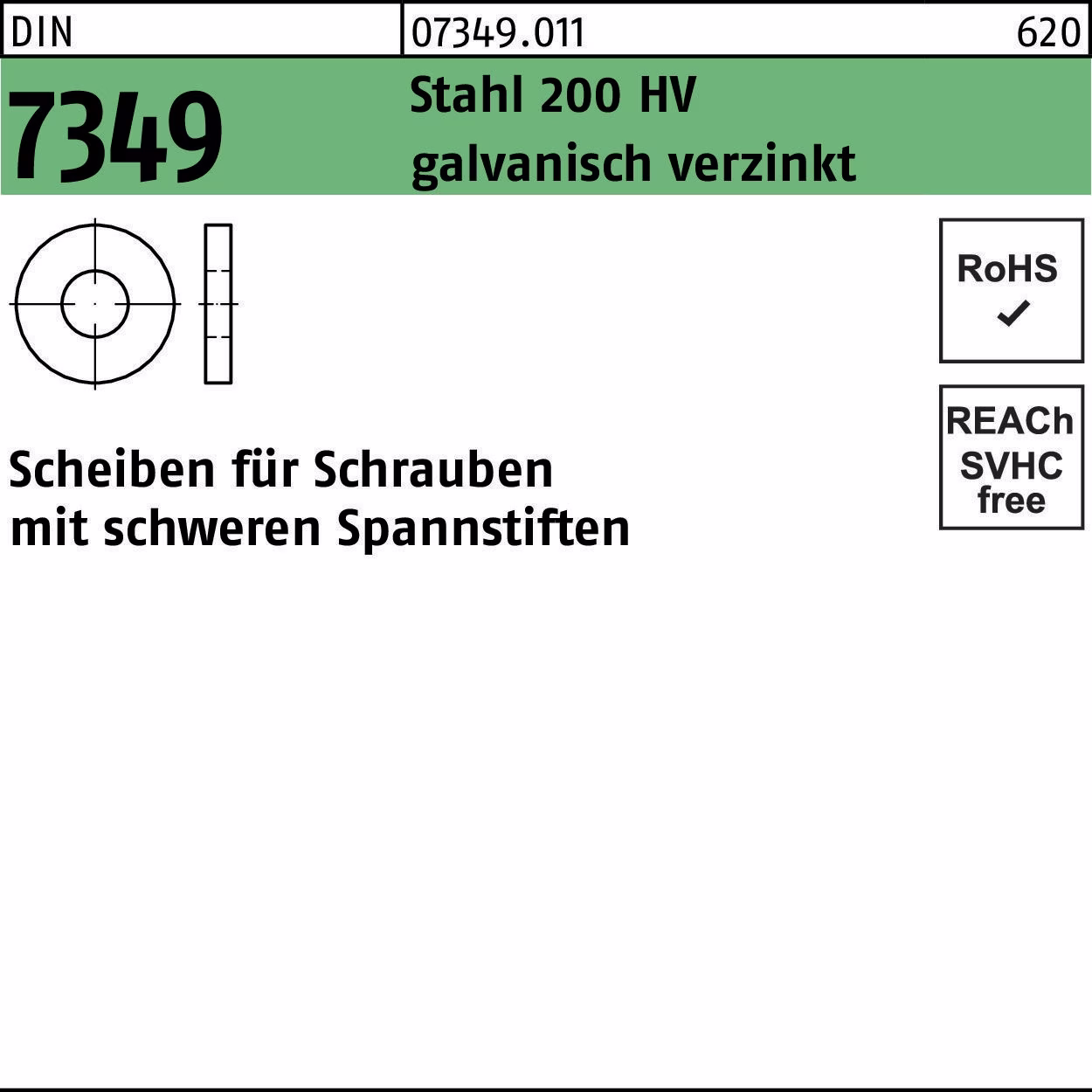 Scheibe DIN 7349 13x30x 6 Stahl 200HV galv.verz. 250 Stück
