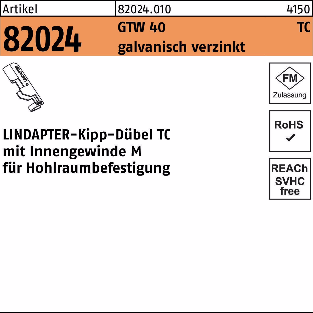 Kippdübel R 82024 GTW 40 TC galvanisch verzinkt 1 Stück LINDAPTER