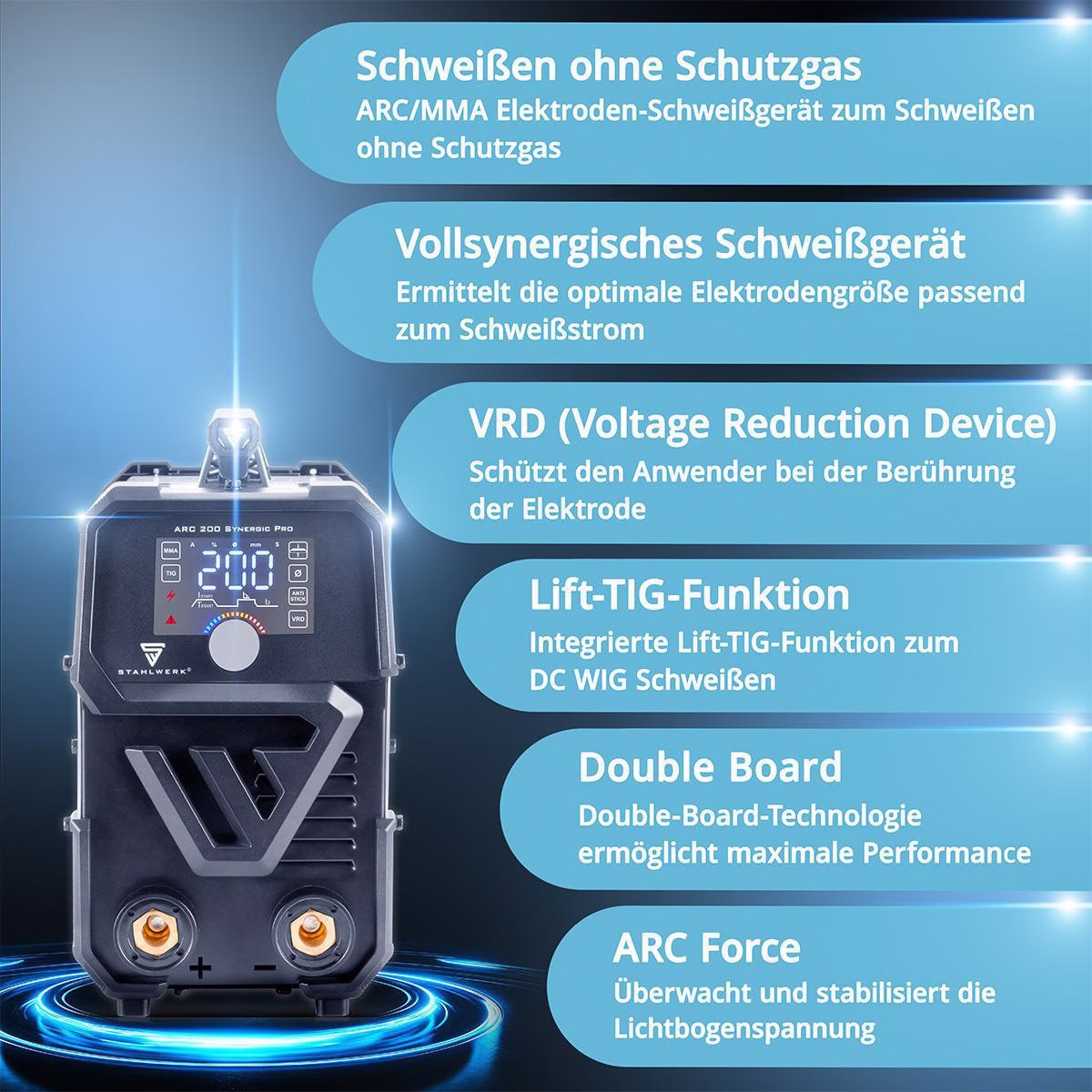 Elektrodenschweißgerät ARC 200 Synergic Pro m.Zub.10-200 A