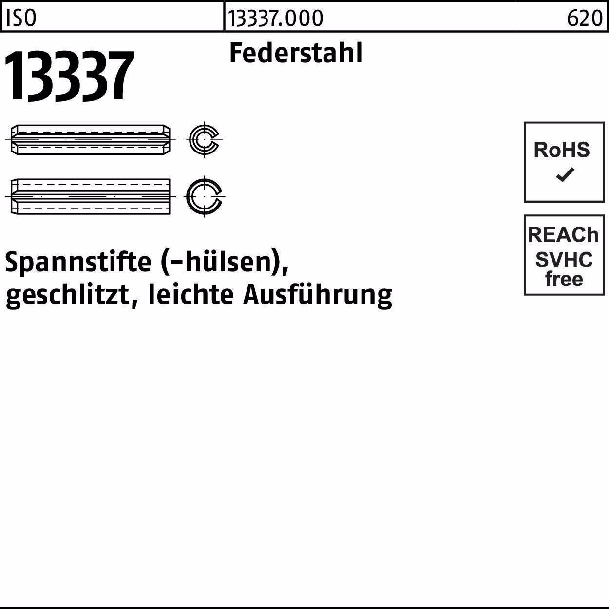 Spannstifthülse ISO 13337 geschlitzt Federstahl leichte Ausf.