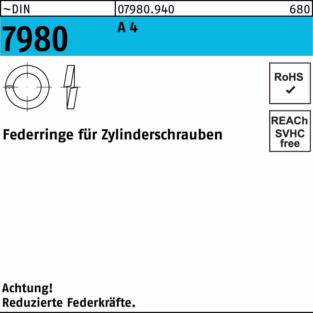 Federring DIN 7980 f.Zylinderschrauben 16 A 4 50 Stück