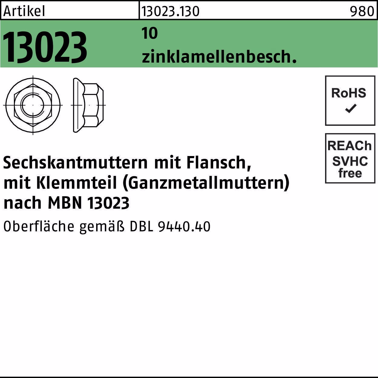 Sechskantmutter R 13023 Flansch 10 flZnnc