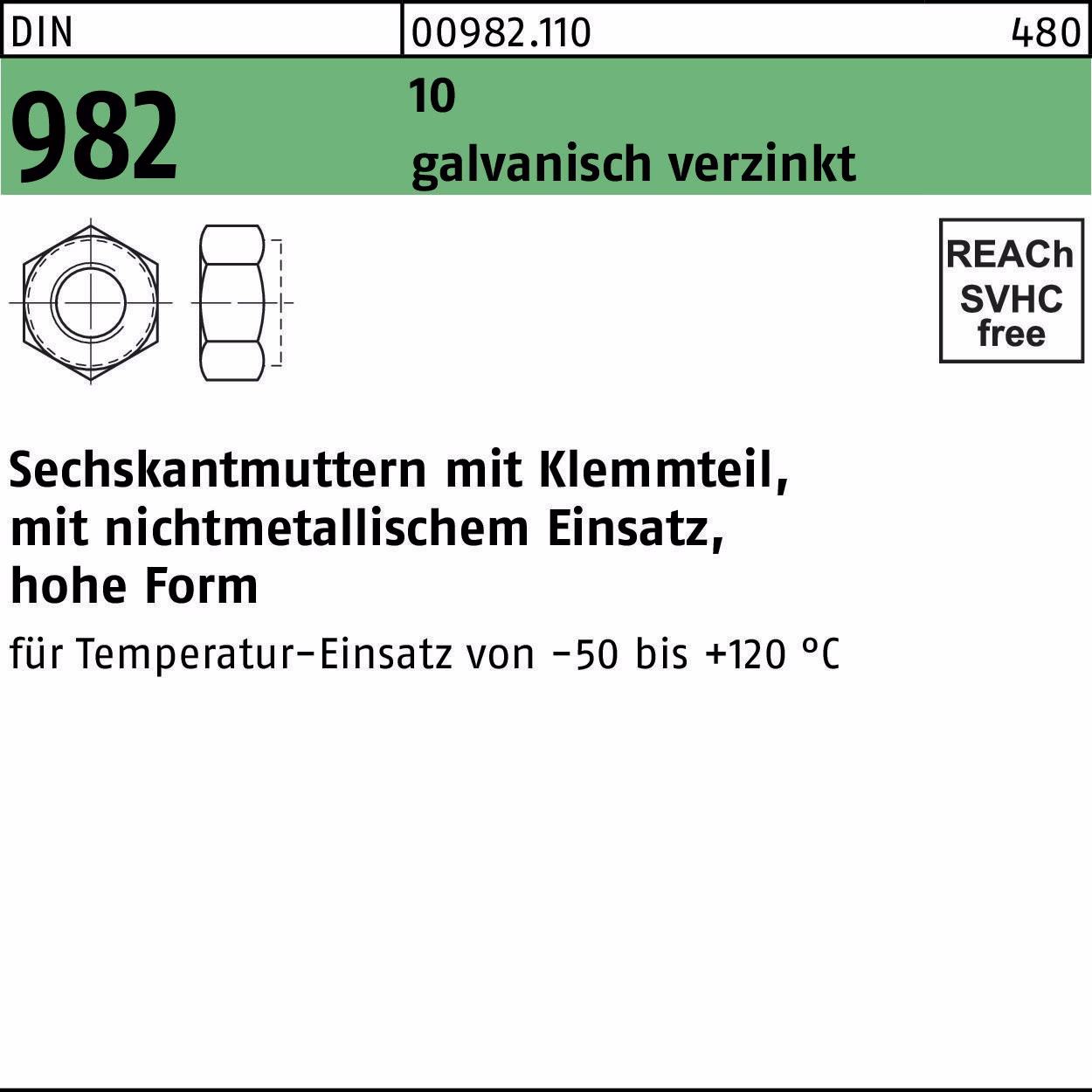 Sechskantmutter DIN 982 Klemmteil 10 galv.verz.