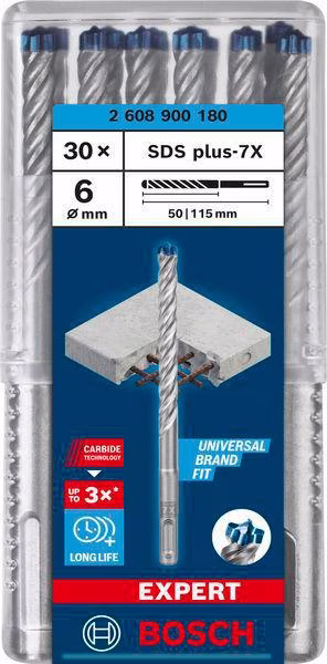 Hammerbohrer Expert SDS-7X D.6mm Arbeits-L.50mm L.115mm SDS-Plus 30 St